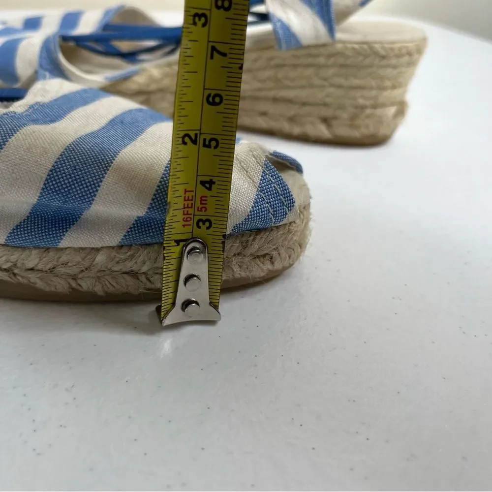 Chicos Jessa Blue White Striped Espadrille Wedge Open Toe Sandal Women Size 11